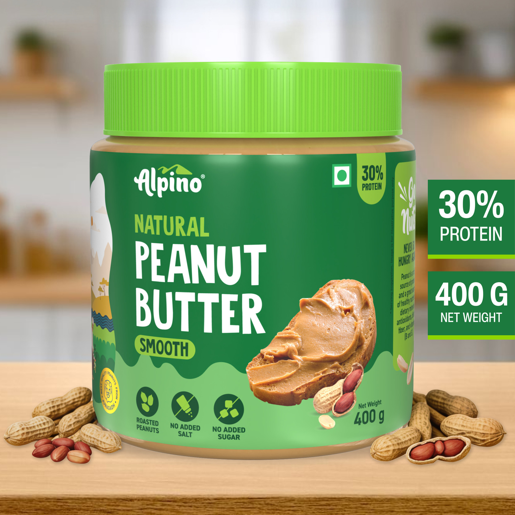 ALPINO Natural Peanut Butter Smooth Unsweetened