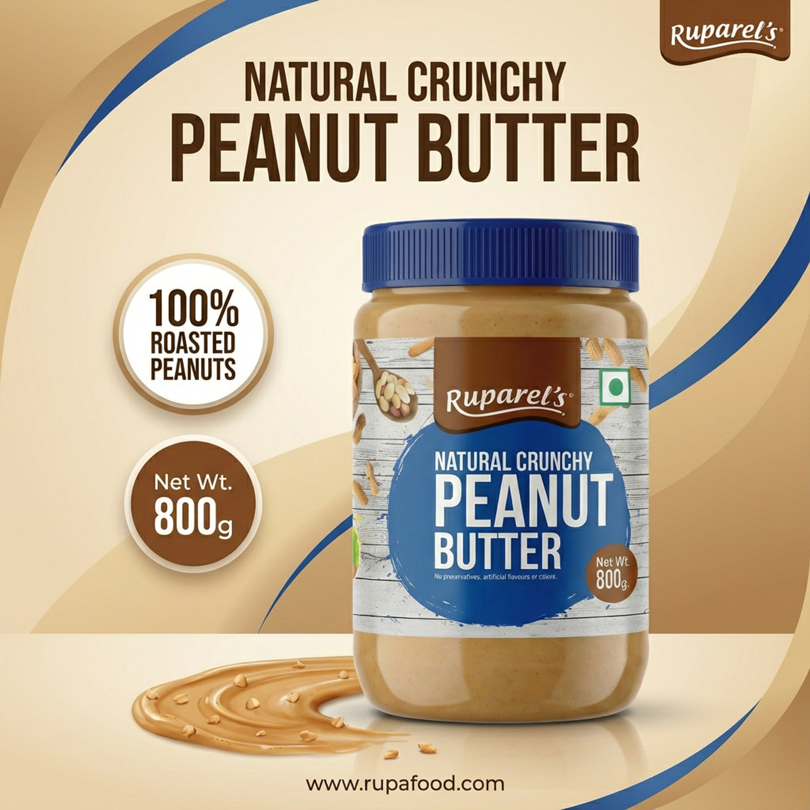 ruparel's Natural Crunchy Peanut Butter 100% Roasted peanuts