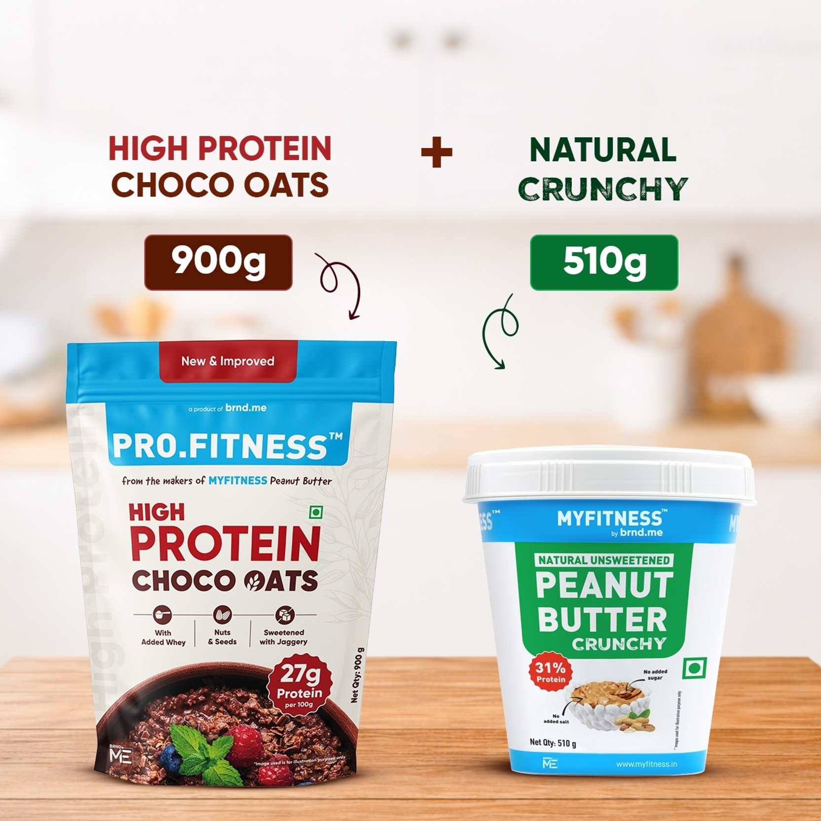 MYFITNESS High protein Chocolate Oats 900g + Natural PB Crunchy 510g