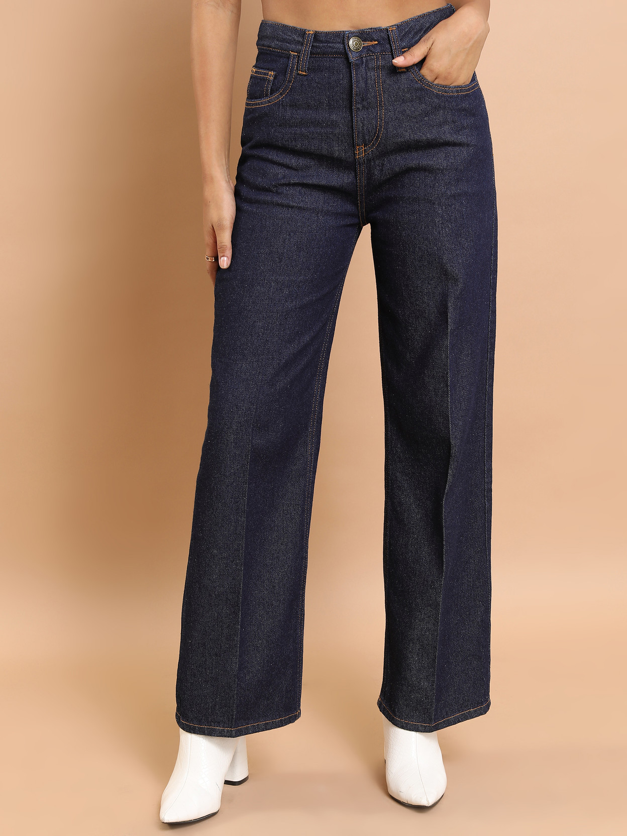 Women Flared High Rise Dark Blue Jeans