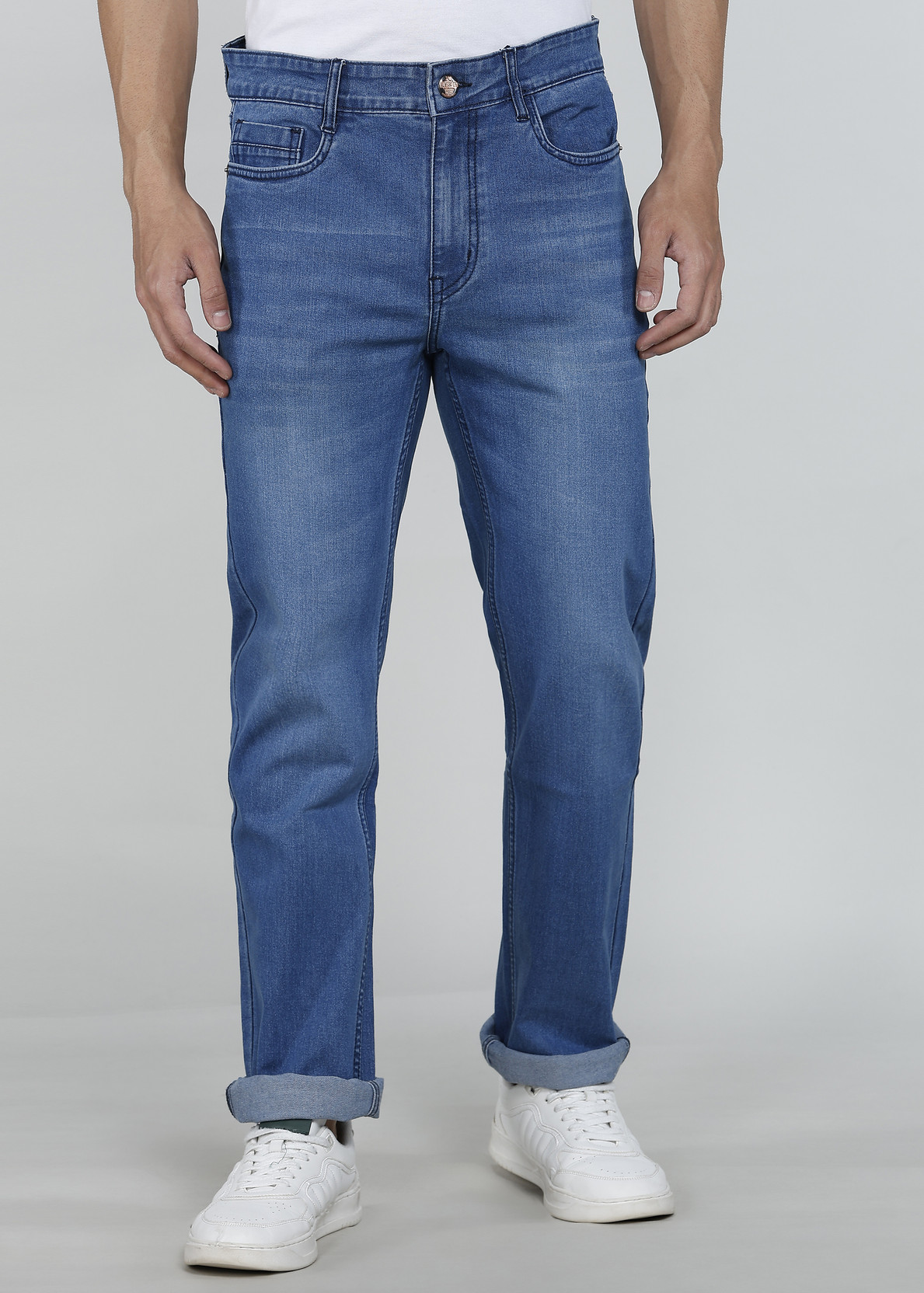 Men Slim Mid Rise Blue Jeans