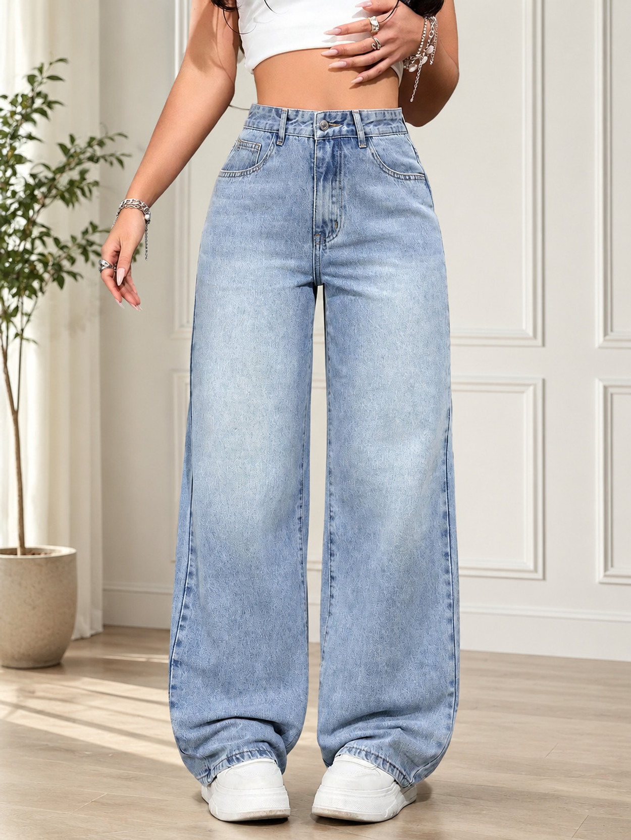 Women Flared High Rise Light Blue Jeans