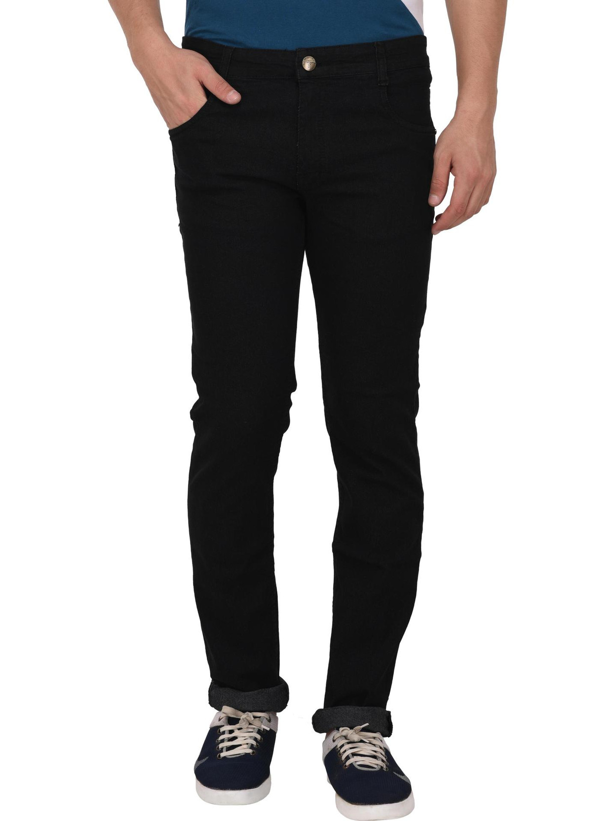 Men Slim Mid Rise Black Jeans