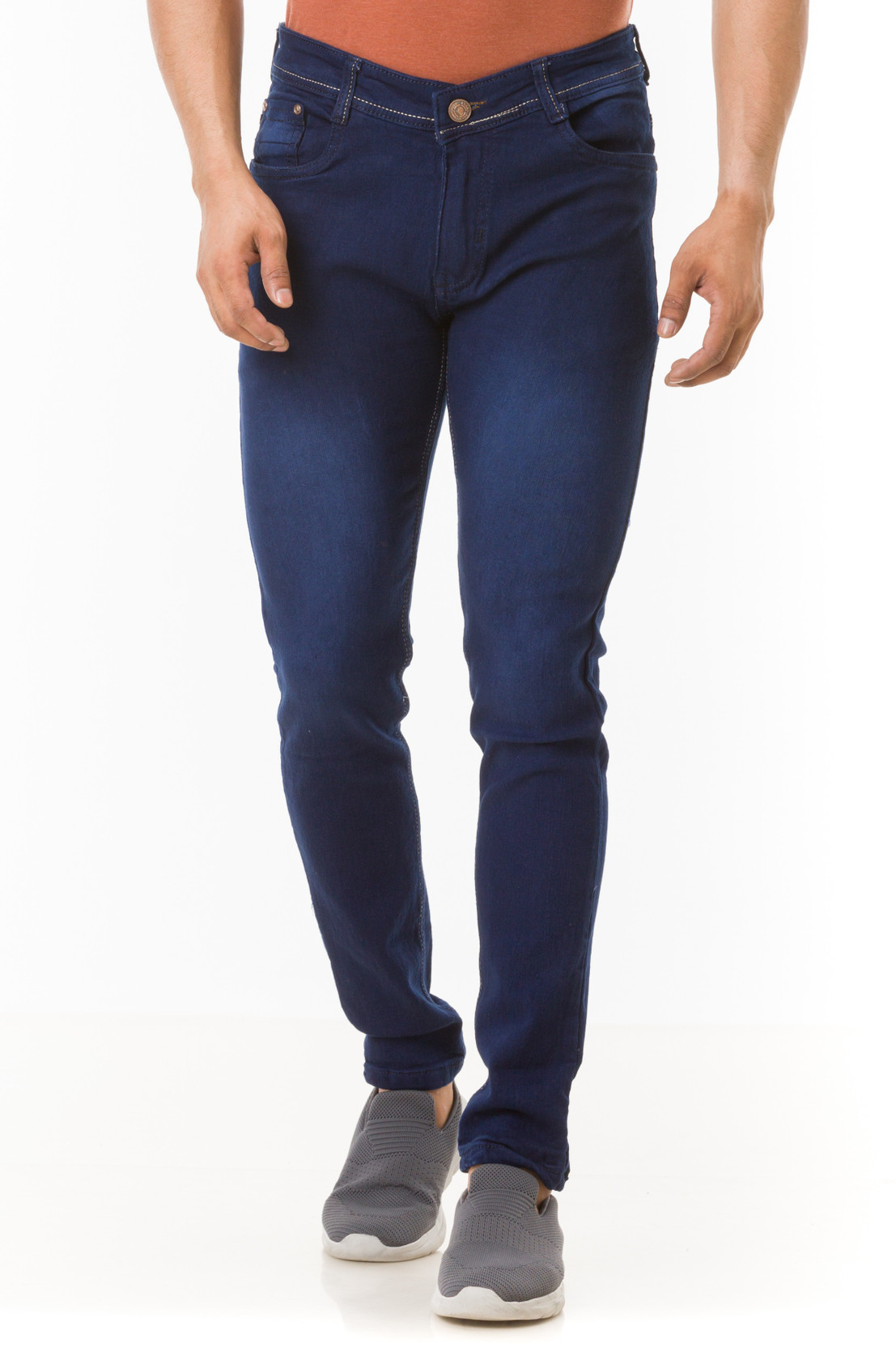 Men Slim Mid Rise Dark Blue Jeans