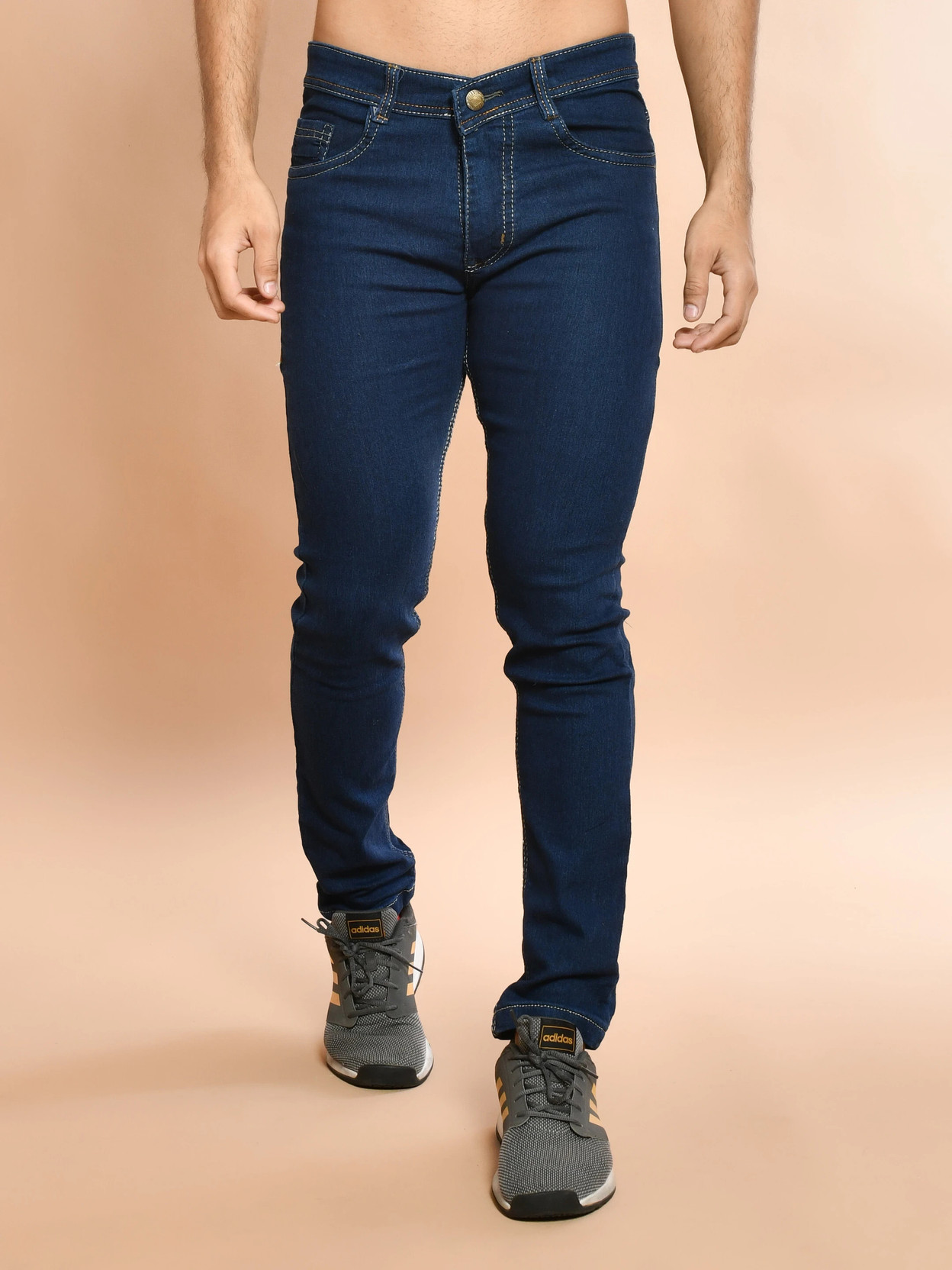 Men Slim Mid Rise Dark Blue Jeans