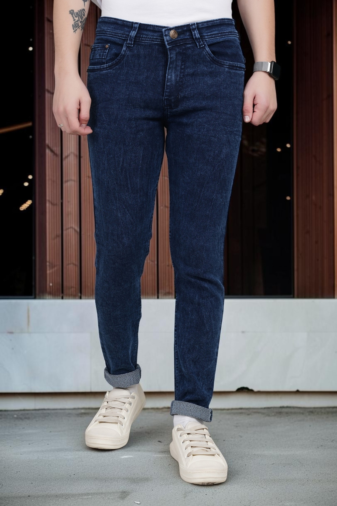 Men Slim Mid Rise Blue Jeans