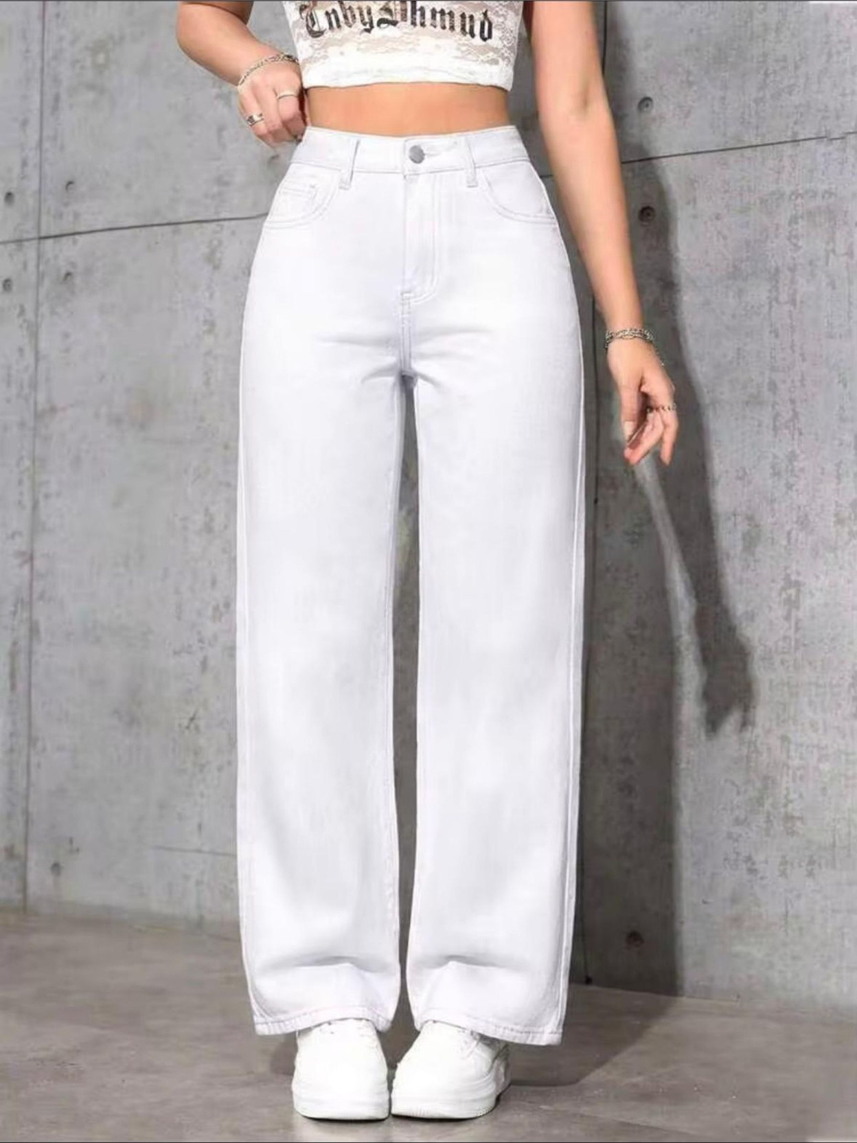 Women Wide Leg High Rise White Jeans