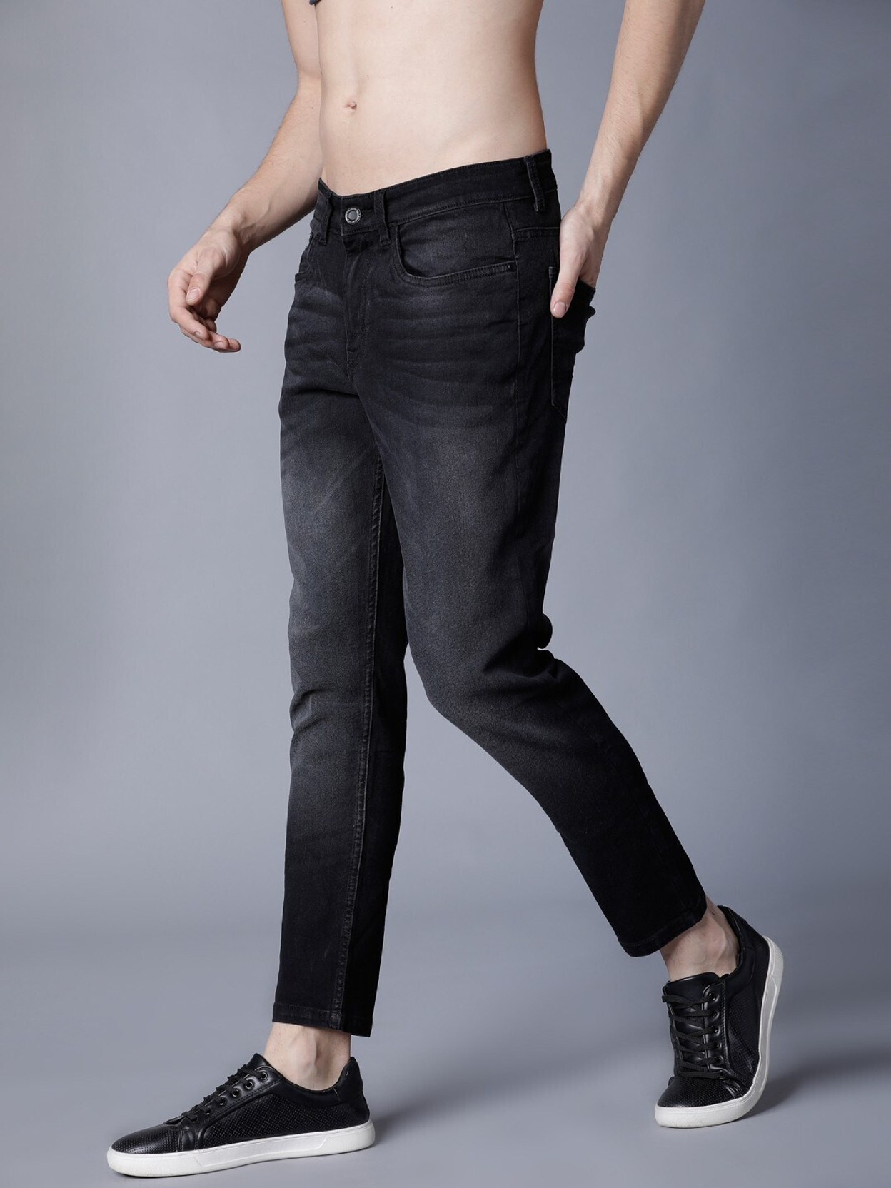 Men Slim Mid Rise Black Jeans