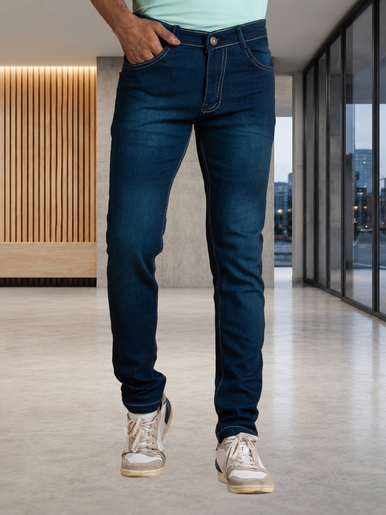Men Slim Mid Rise Green Jeans
