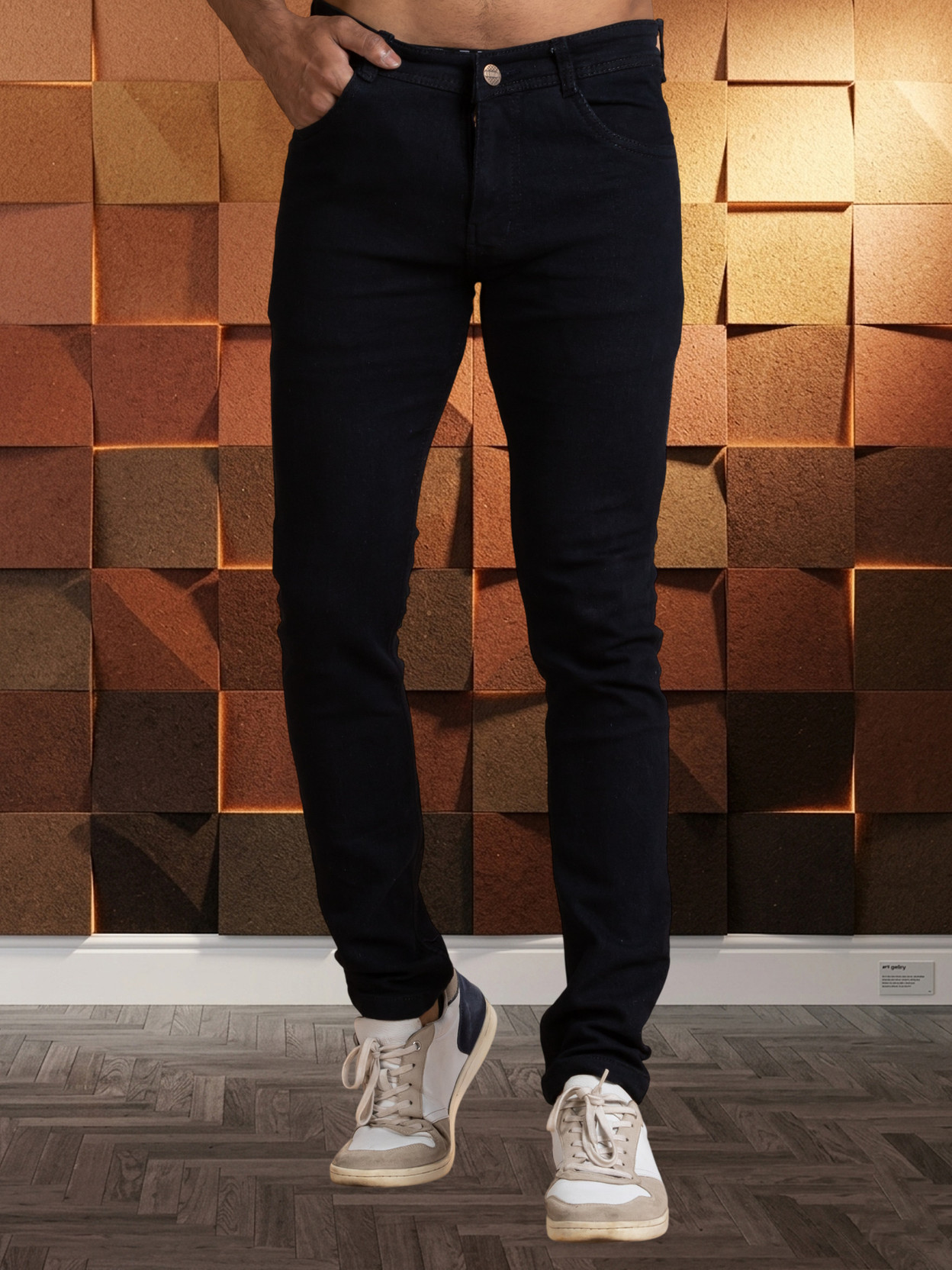 Men Slim Mid Rise Black Jeans