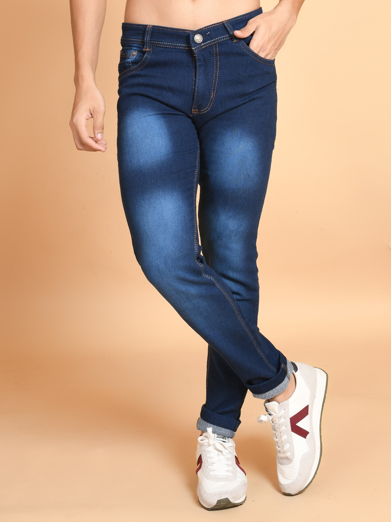 Men Slim Mid Rise Dark Blue Jeans