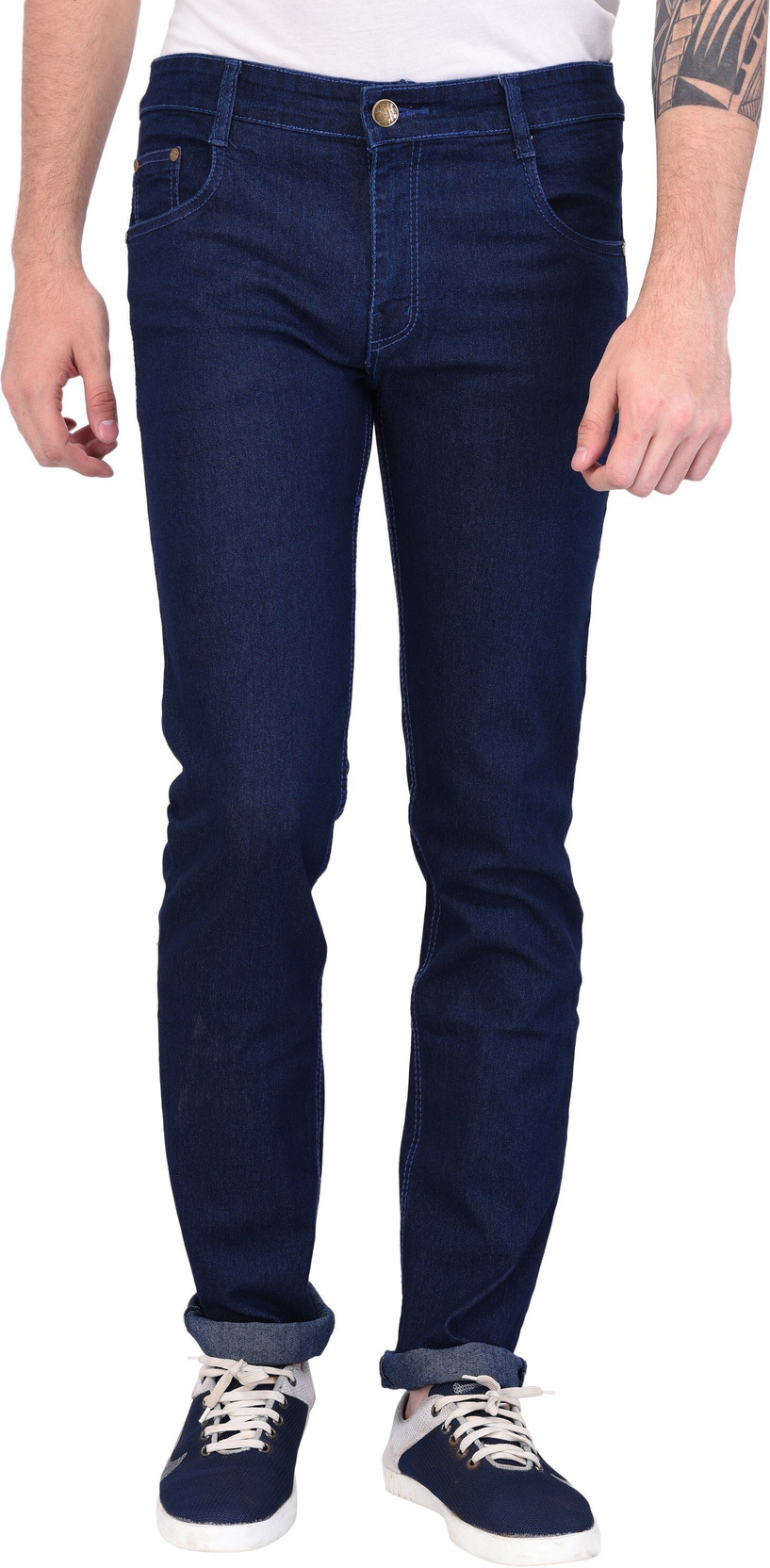 Men Slim Mid Rise Dark Blue Jeans