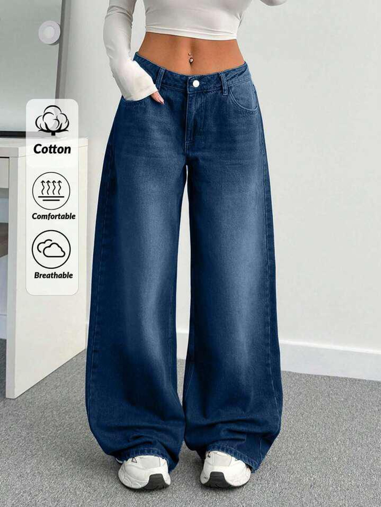 Women Baggy Fit High Rise Dark Blue Jeans