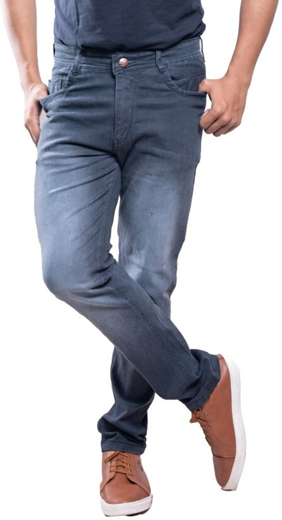 Men Slim Mid Rise Dark Grey Jeans