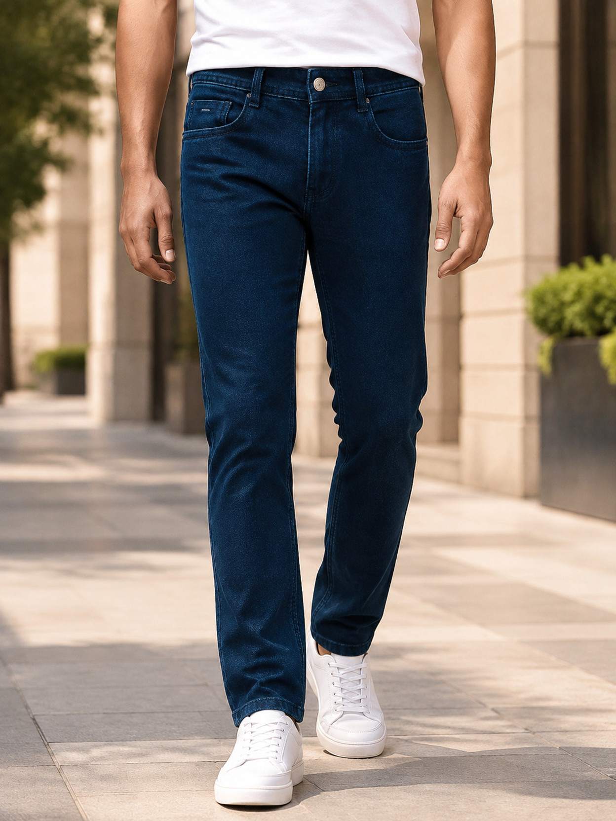Men Slim Mid Rise Dark Blue Jeans