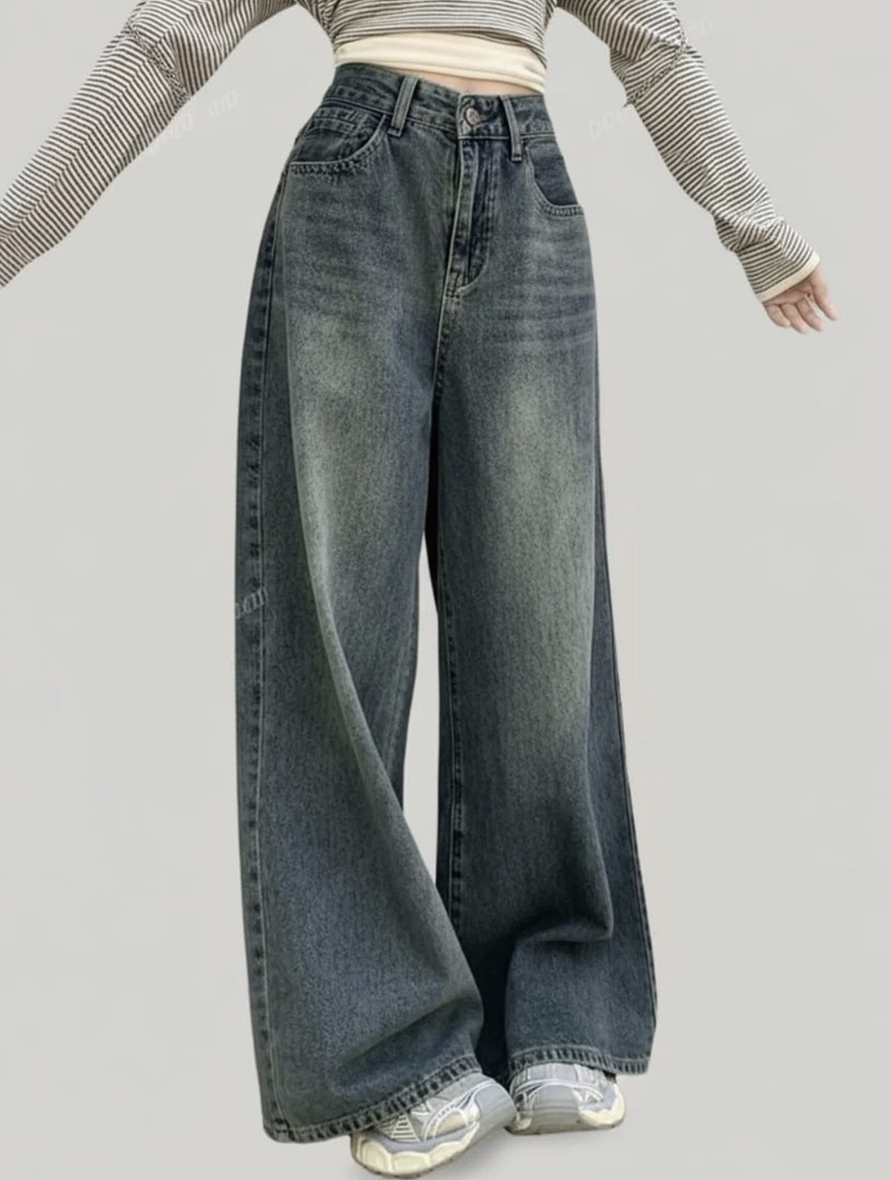 Women Wide Leg High Rise Blue Jeans