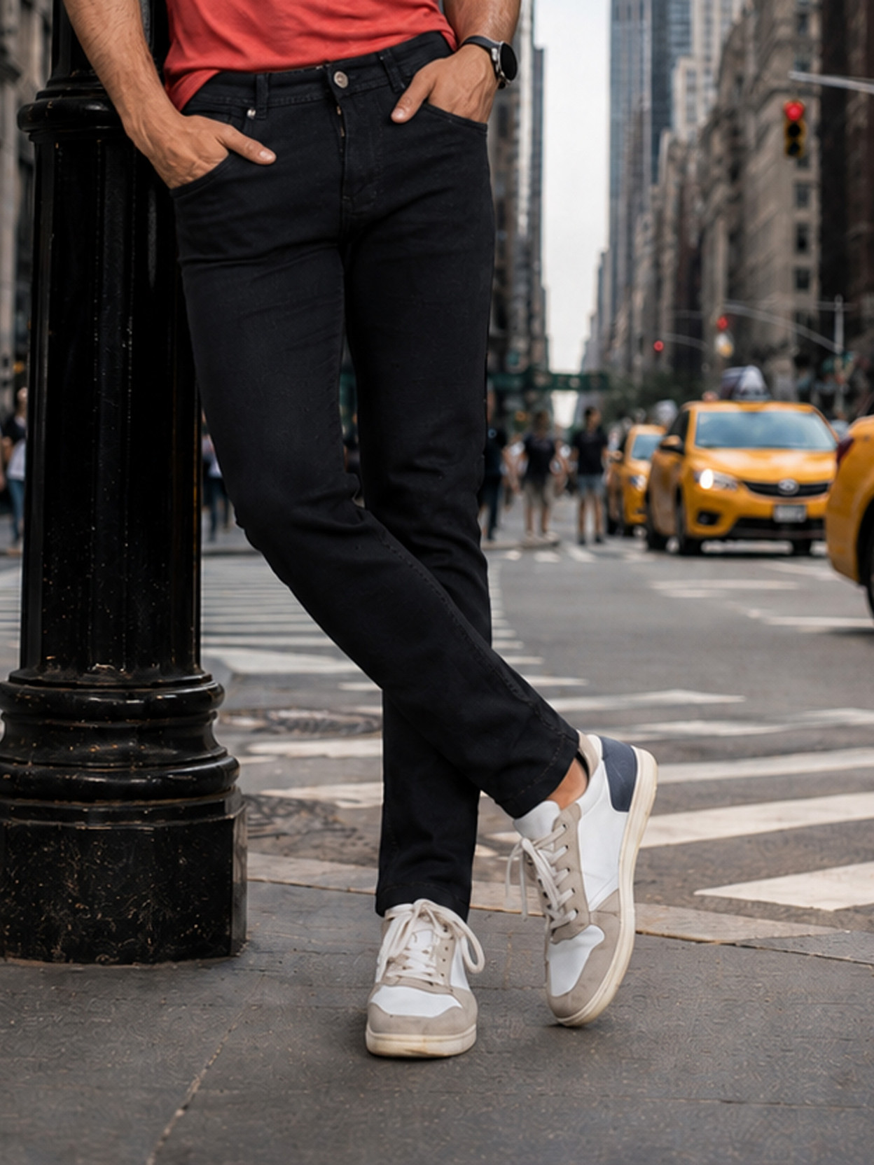Men Slim Mid Rise Black Jeans