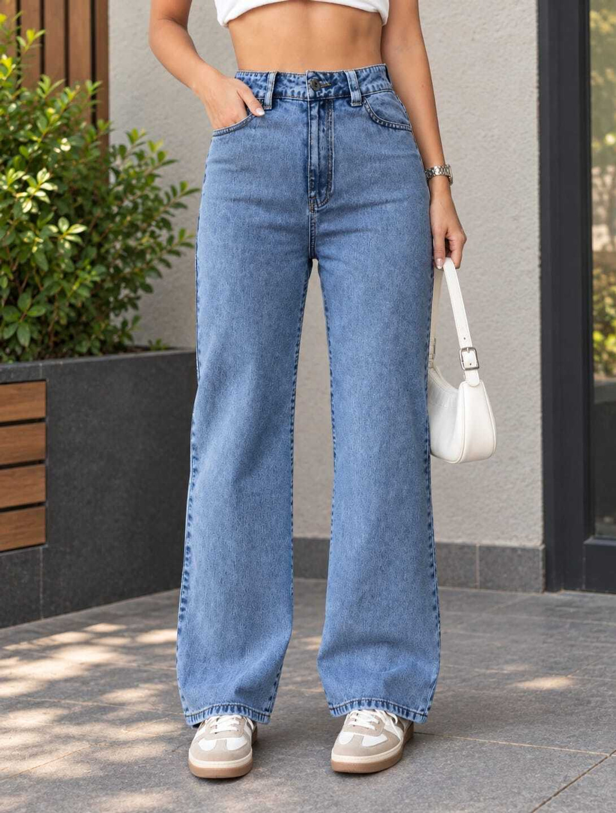 Women Wide Leg High Rise Light Blue Jeans