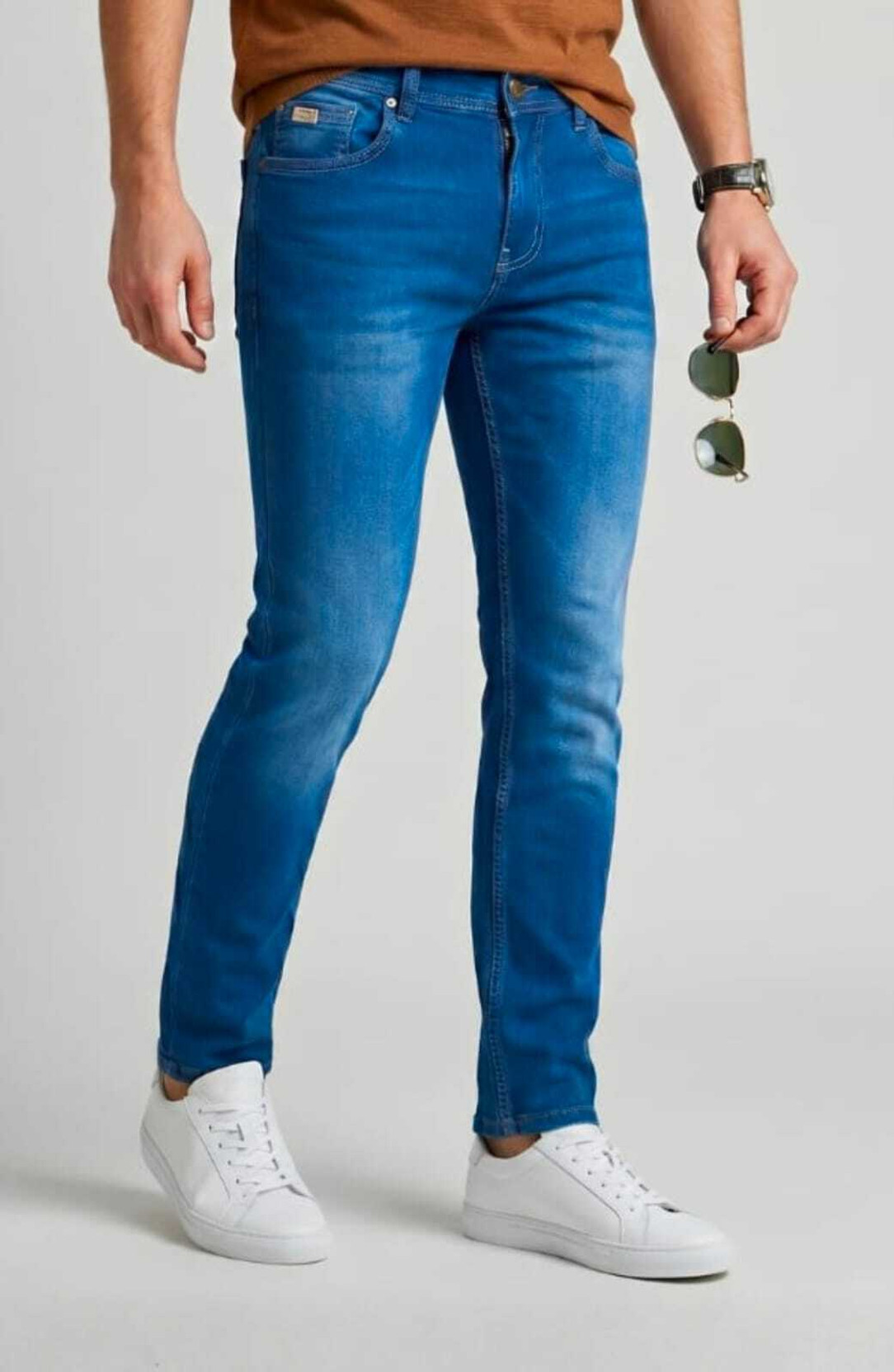 Men Slim Low Rise Light Blue Jeans