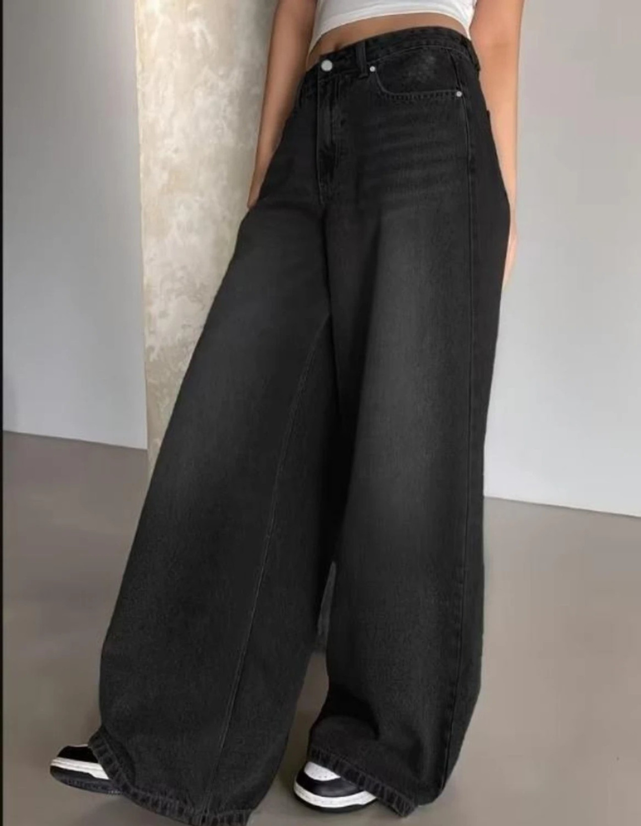 Women Wide Leg High Rise Black Jeans