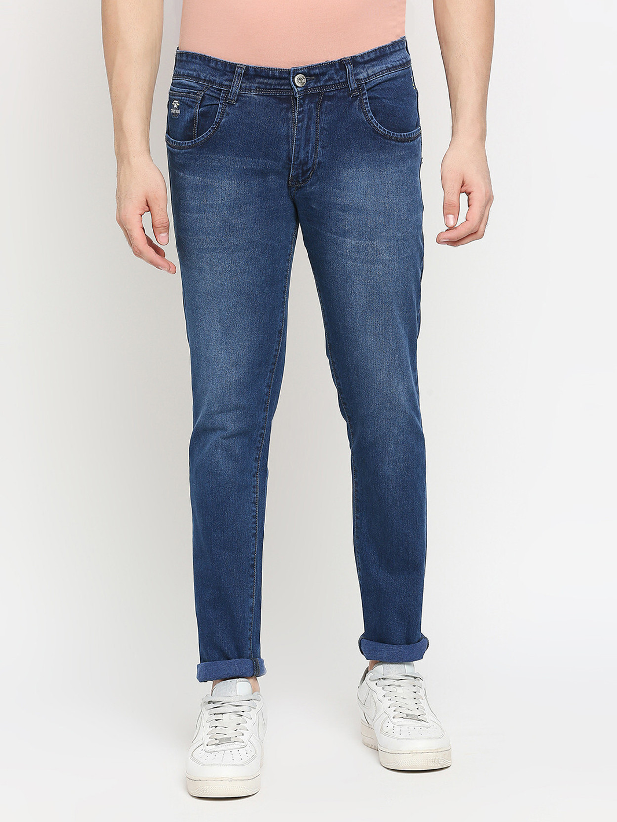 Men Slim Mid Rise Dark Blue Jeans
