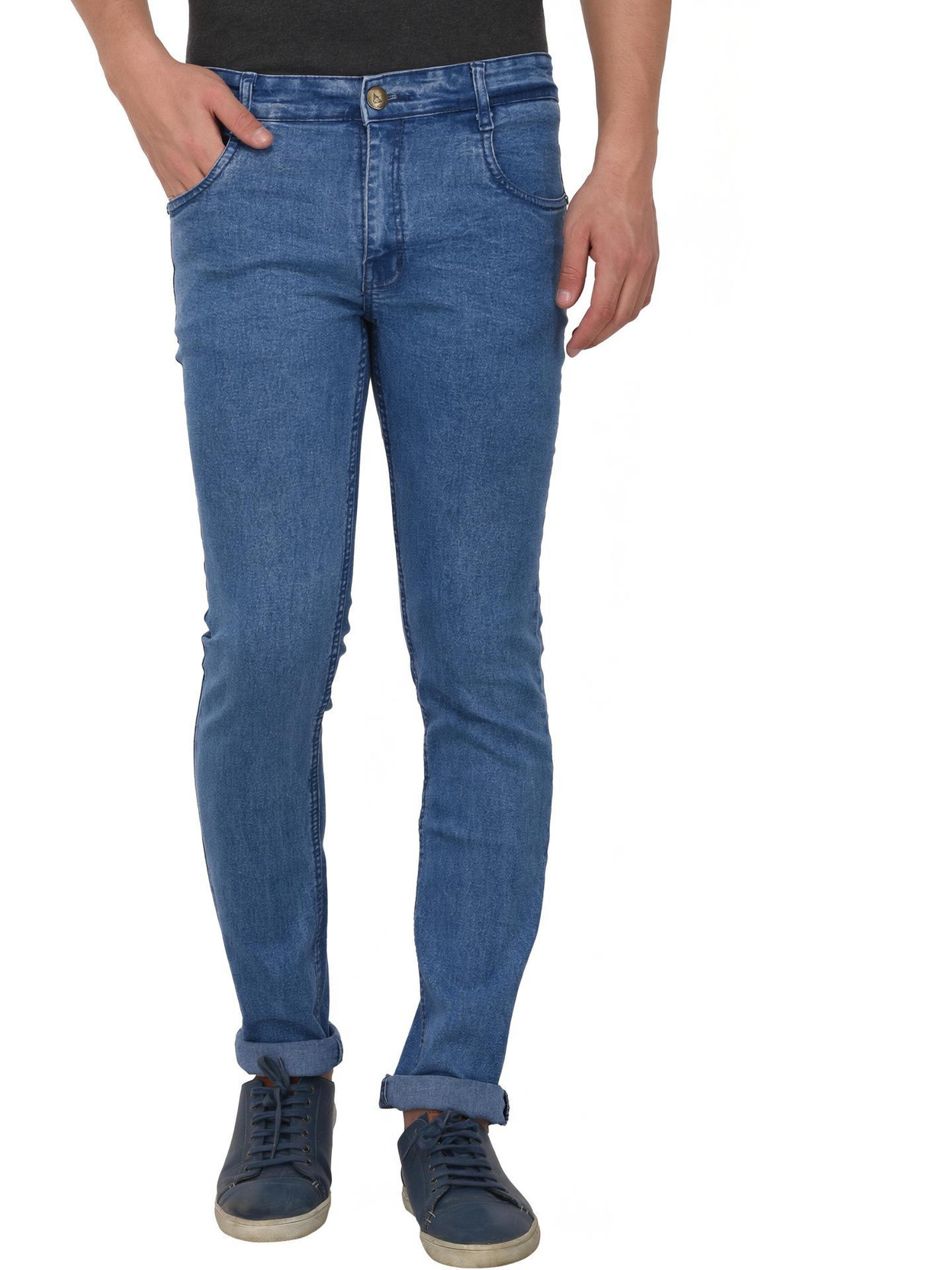 Men Slim Mid Rise Blue Jeans