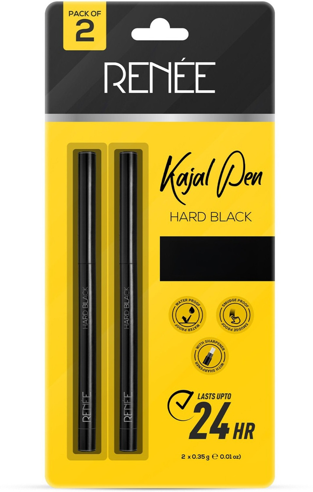 Renee Kajal Pen with Sharpener, Matte Finish, Smudge & Waterproof, Long Lasts Upto 24H