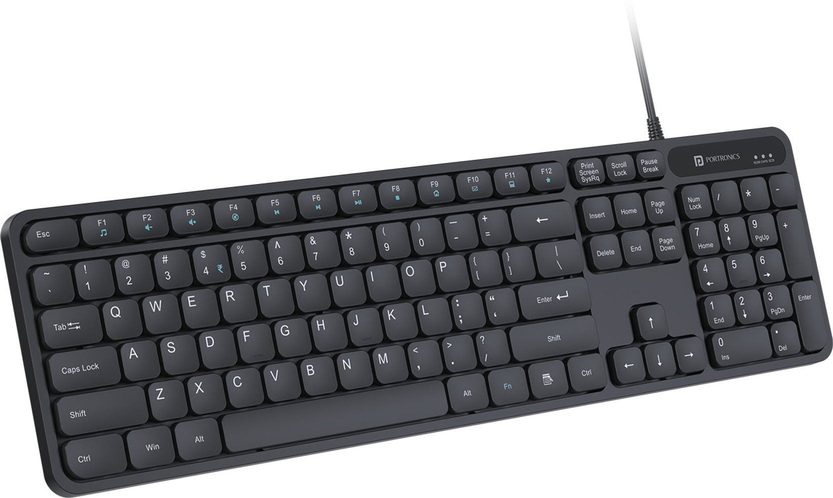 Portronics Ki-Pad 3 USB Wired Keyboard, Noise-free Typing, Large Keys, Function Hotkeys Wired USB Handheld Laptop Keyboard Compatible with Desktop, Laptop, Mac with Large Keycaps, Noise-Free Typing, F