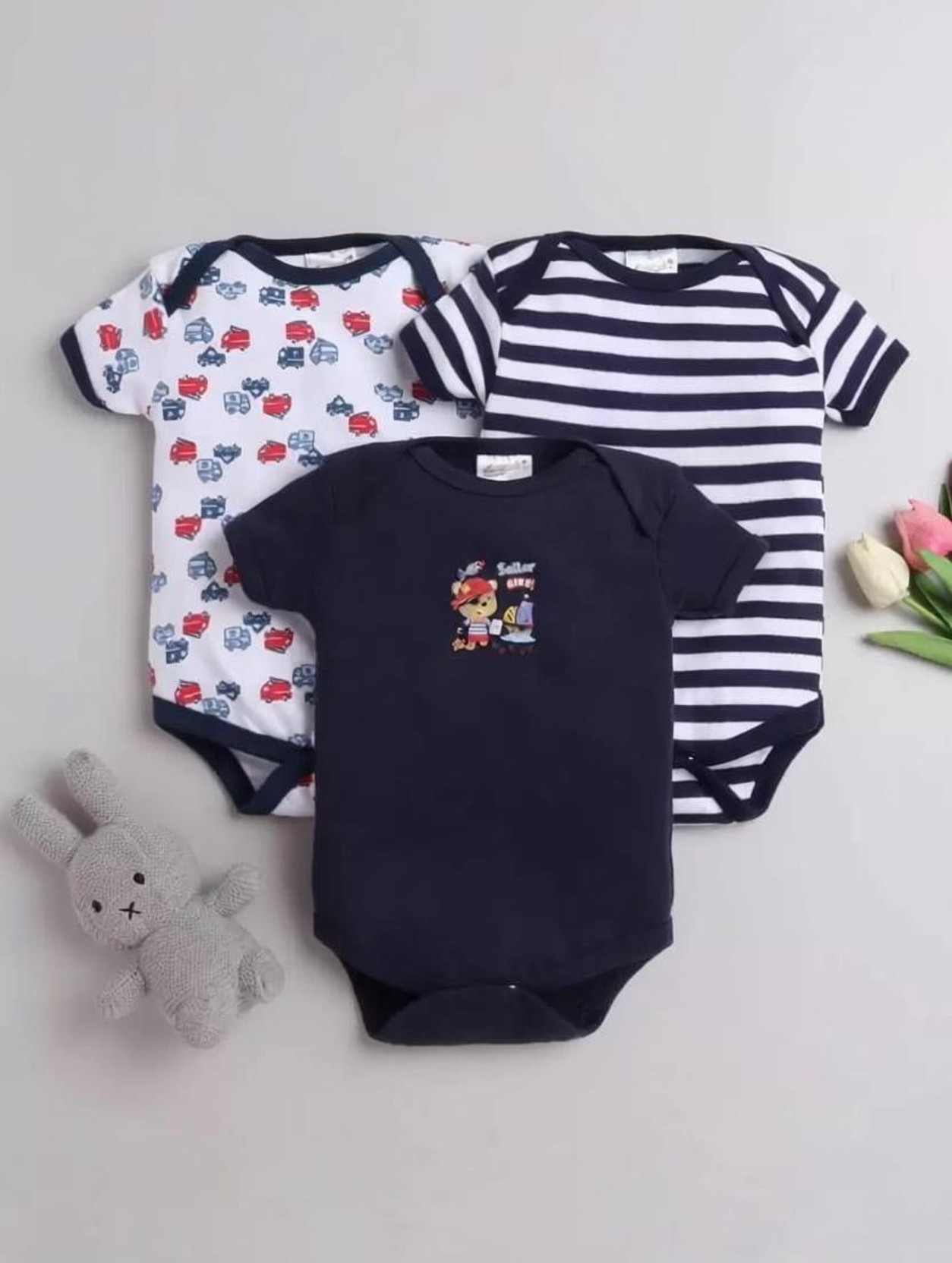 Romper For Baby Boys & Baby Girls Casual Printed, Striped Cotton Blend