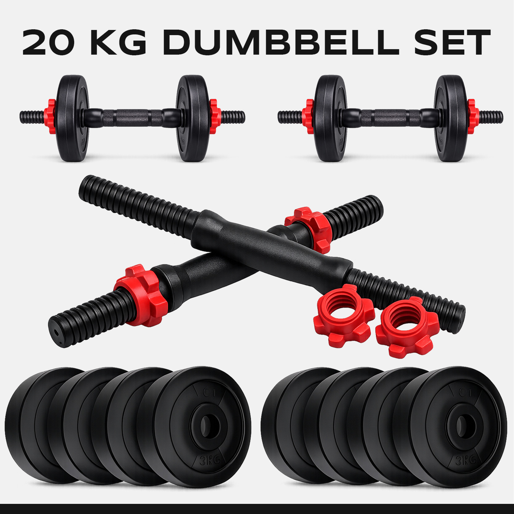 JMB 20KG Combo-2.5kg*8 pvc plates+Dumbbell Rods Adjustable Dumbbell