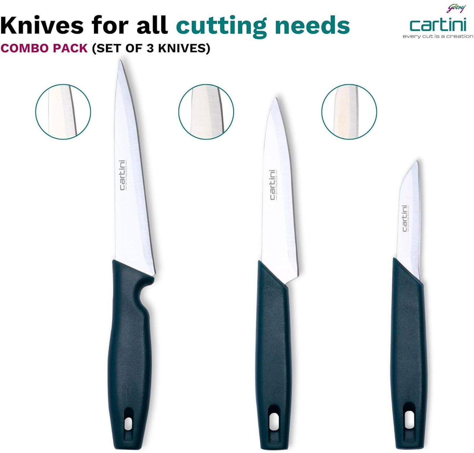 Godrej 1 Pc Stainless Steel Knife Set Cartini Godrej Soft Grip Ki...more