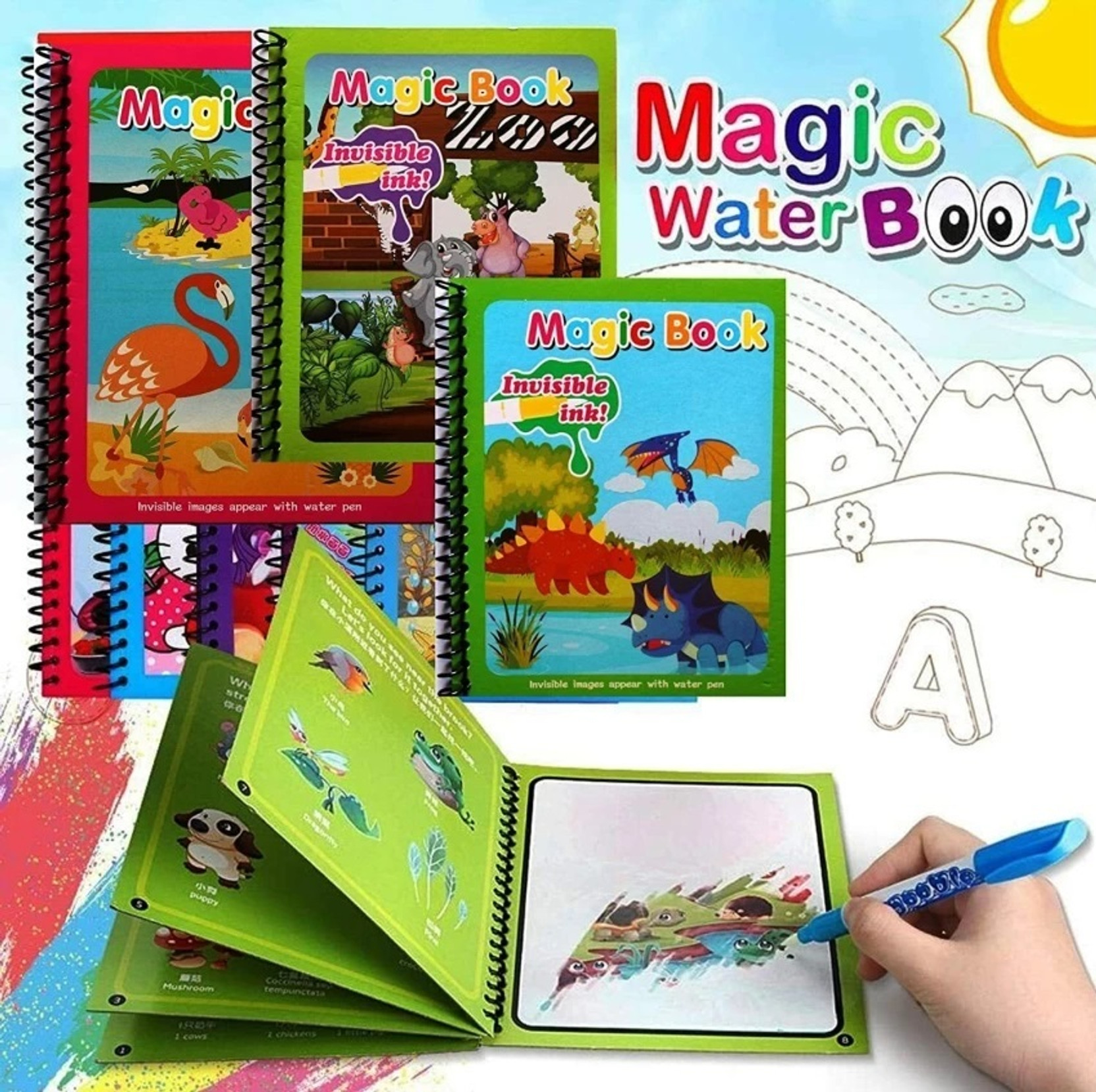 TURTLEINDIA Reusable Water Magic Book, Magic Doodle Pen, Coloring Doodle Drawing for Kids