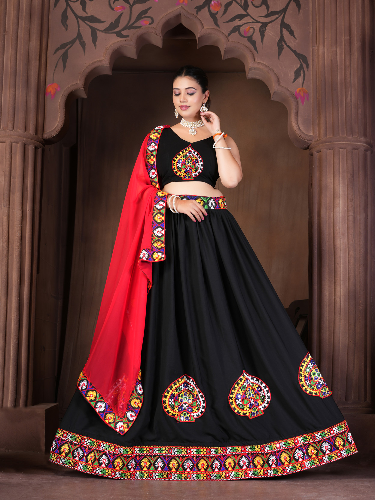 Embroidered Semi Stitched Lehenga Choli