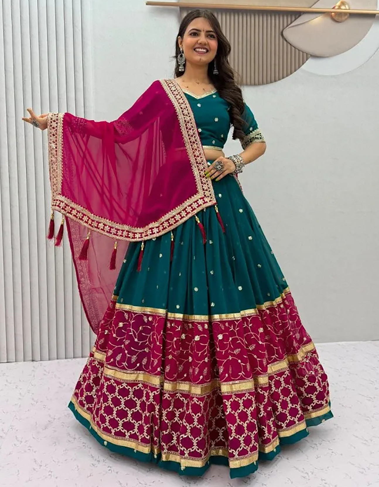 Embroidered Semi Stitched Lehenga Choli