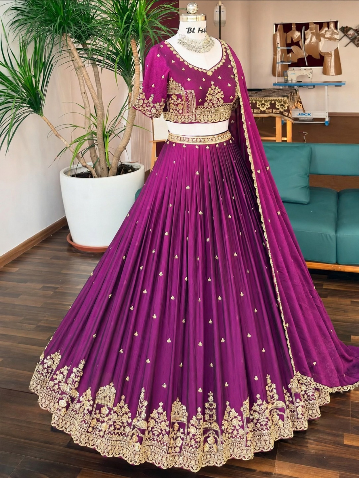 Embroidered Semi Stitched Lehenga Choli