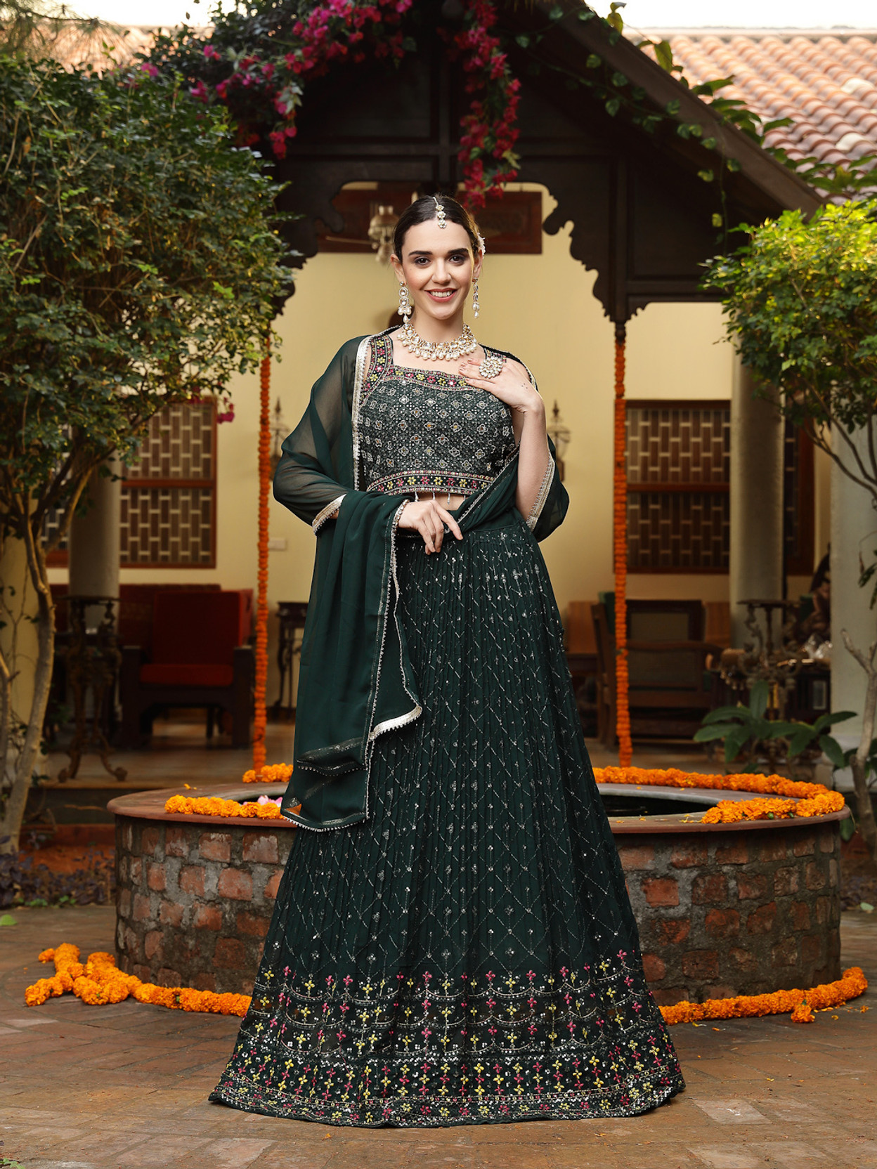 Embroidered Stitched Lehenga Choli