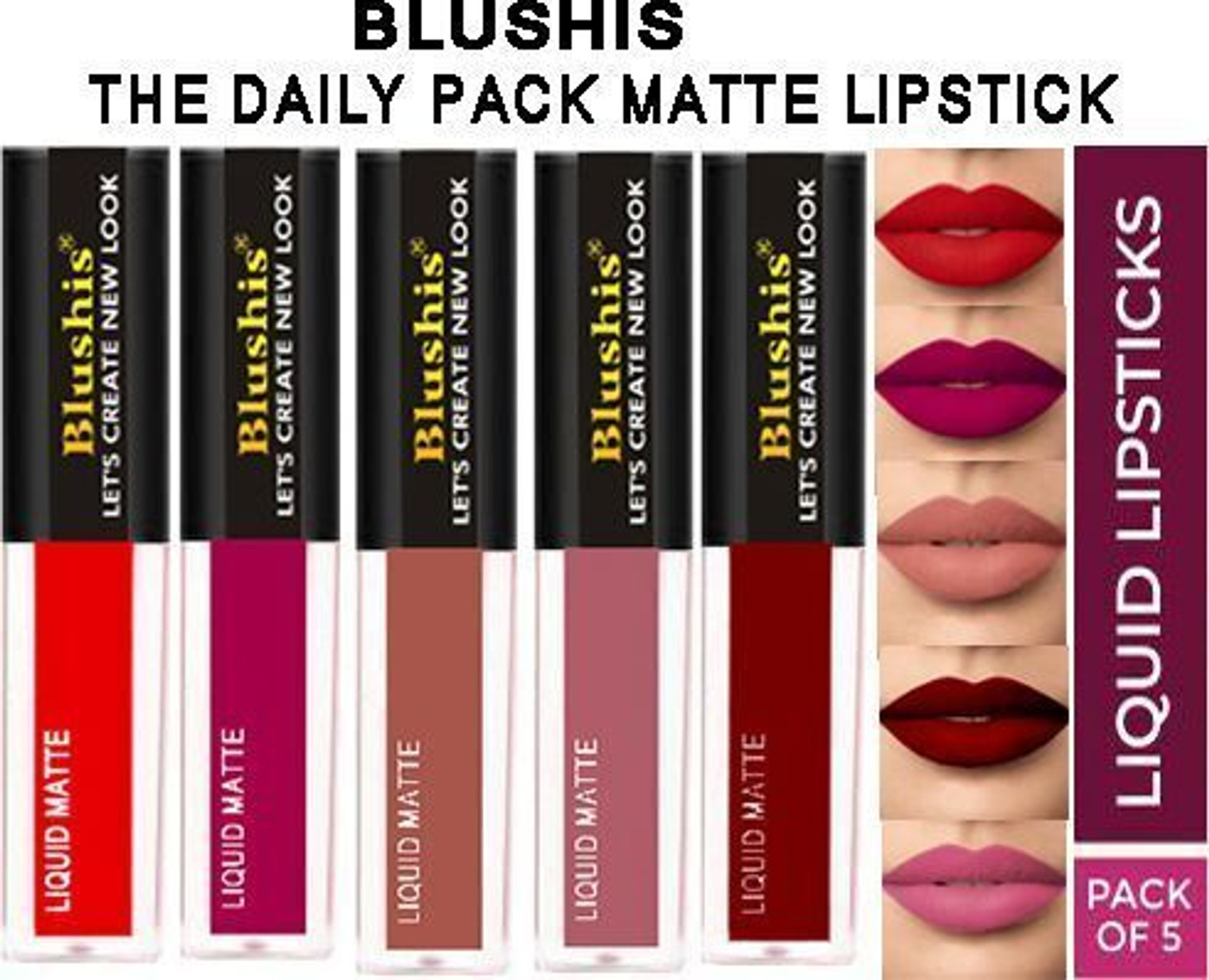 BLUSHIS Waterproof Transferproof & Long Lasting Matte Liquid Lipsticks Combo Pack Of 5