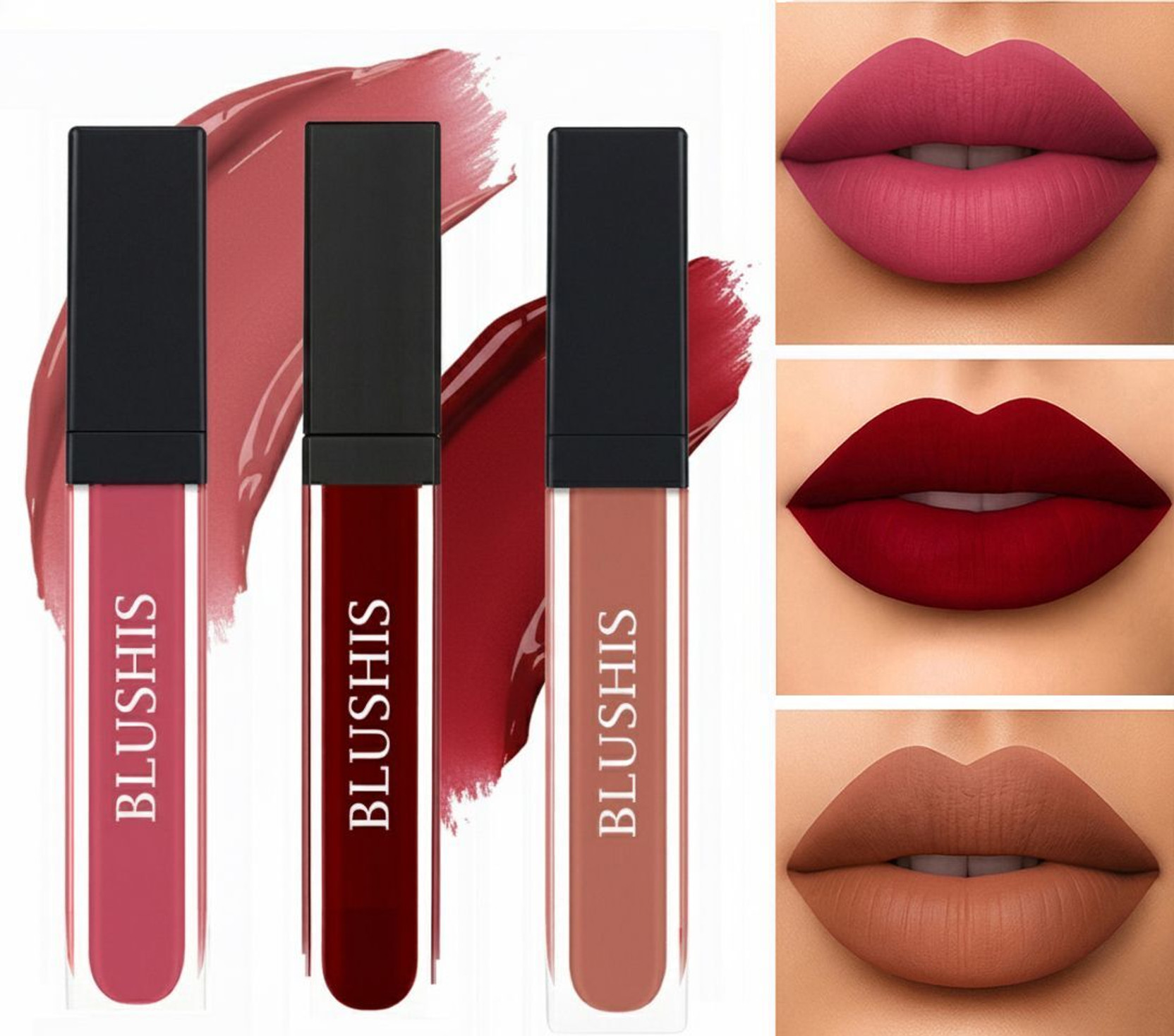 BLUSHIS Kiss-Proof | 3-in-1 Long Lasting | Liquid Matte Lipstick Set