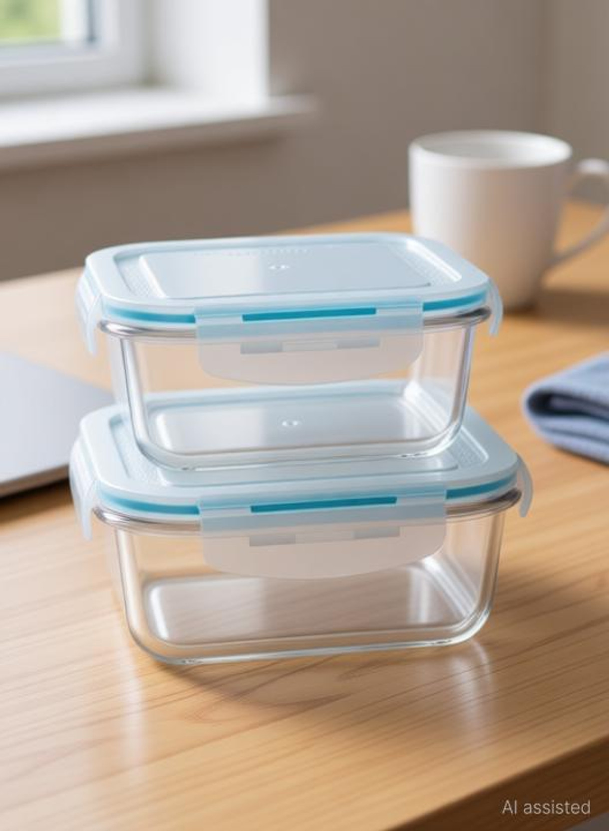 AARAV Large Glass Food Storage Containers with Snap Lock Lids for Leftovers - Safe for Microwave, Oven, Dishwasher, Freezer - BPA Free - Airtight, 1 Containers Lunch Box (665 ml) 2 Containers Glass Of