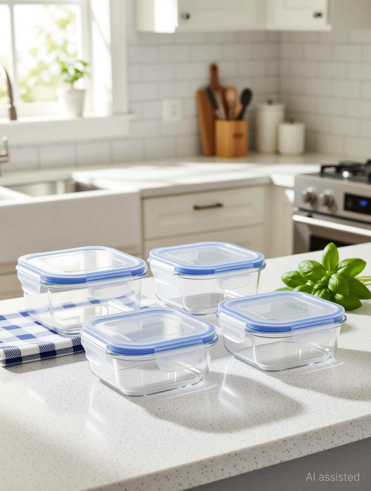 AARAV Large Glass Food Storage Containers with Snap Lock Lids for Leftovers - Safe for Microwave, Oven, Dishwasher, Freezer - BPA Free - Airtight, 1 Containers Lunch Box (665 ml) 4 Containers Glass Of