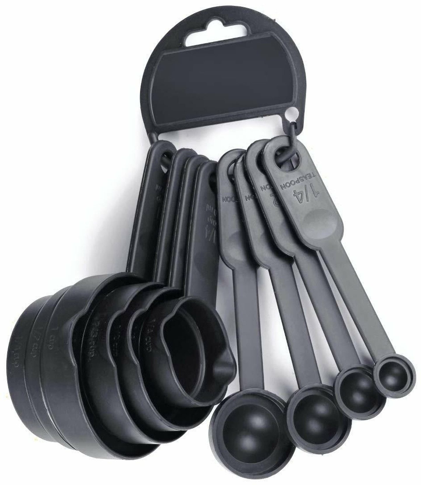 E-COSMOS® Plastic Measuring Spoon and Cup Set, 8-Pieces (Black, Pack of 1), Mix Size (EC-Cup-Black)