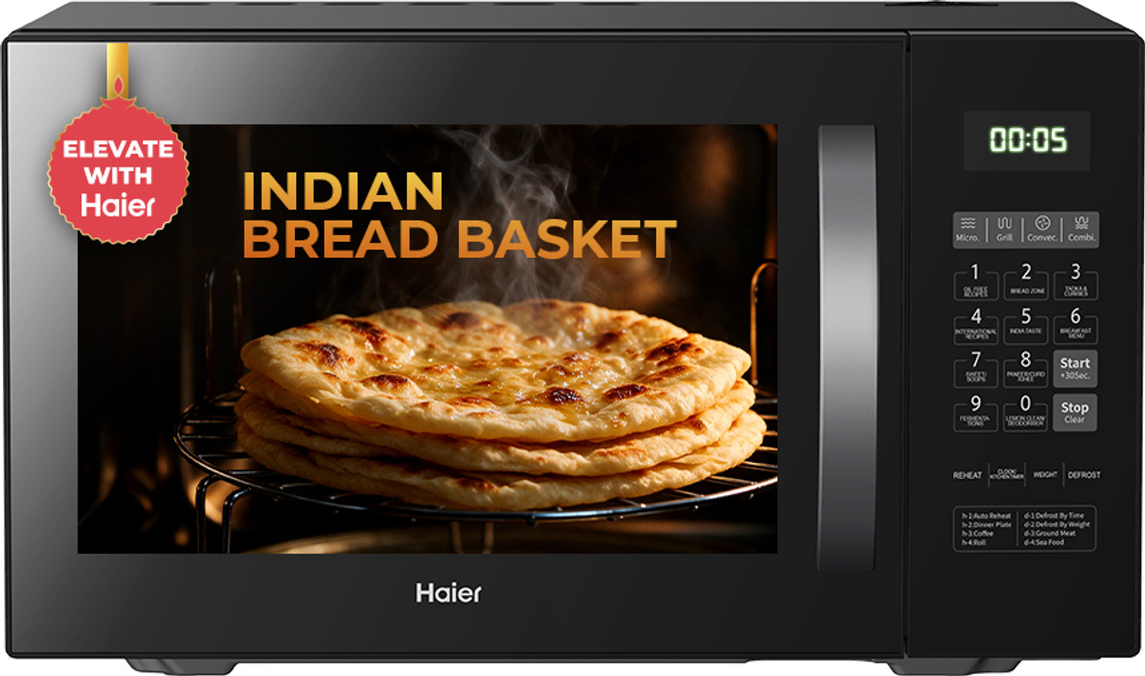 Haier 23 L with 205 Auto cook menus, Paneer/Ghee/Curd making, Bread basket zone, Combination Cooking, ...