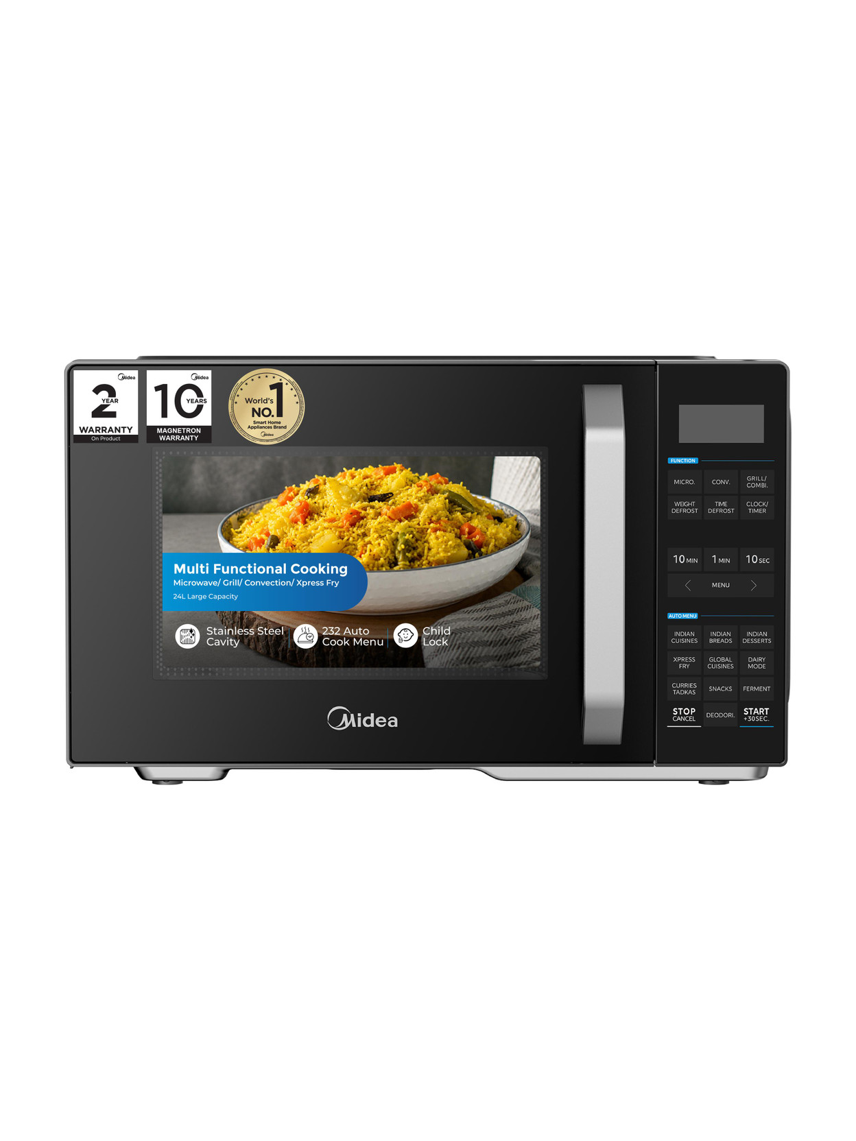 Midea 24 L with Air fryer, Grill, 232 Auto Cook Menu, 800W Microwave Power, Defrost, Multi-Stage Cooki...