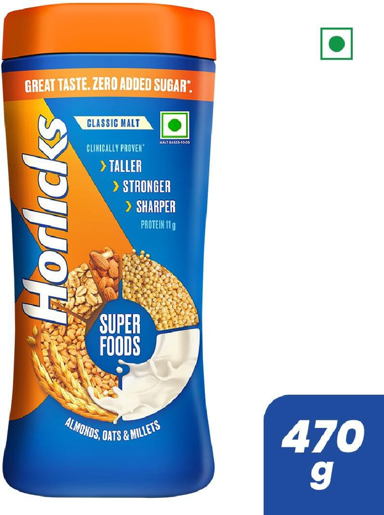 Standard Horlicks No Added Sugar Nutrition Drink Jar (470 g)