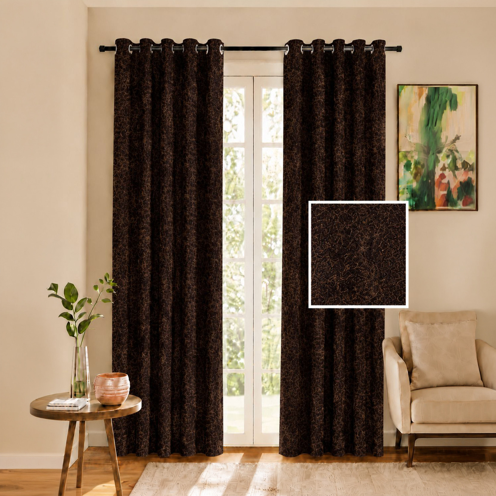 Cortina 210 cm (7 ft) Door Velvet Blackout Curtain (Pack Of 2)