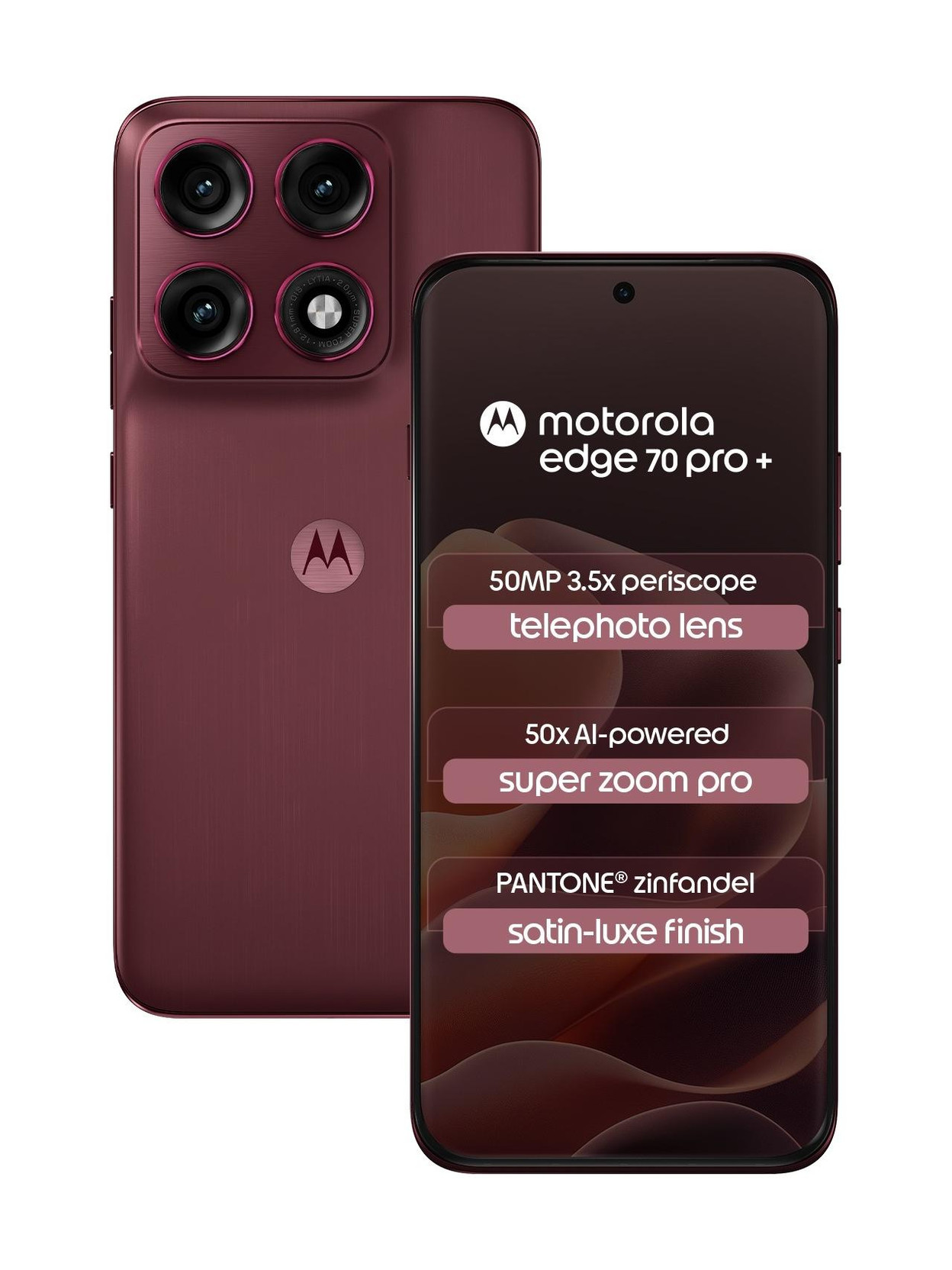 MOTOROLA Edge 70 Pro+ (Satin-Luxe PANTONE Zinfandel (Maroon), 256...more