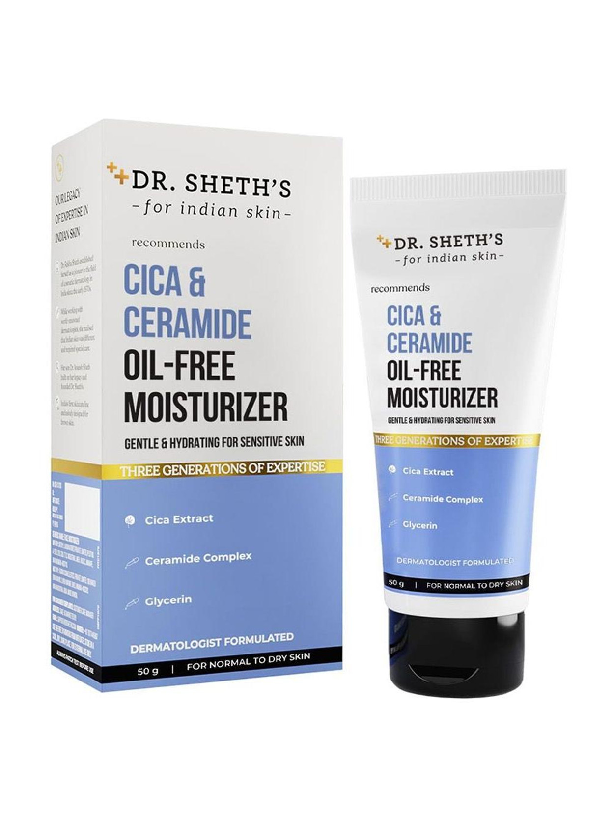 Dr. Sheth’s Cica & Ceramide Oil-Free Moisturizer - Gentle Hydrating Cream for Sensitive Skin