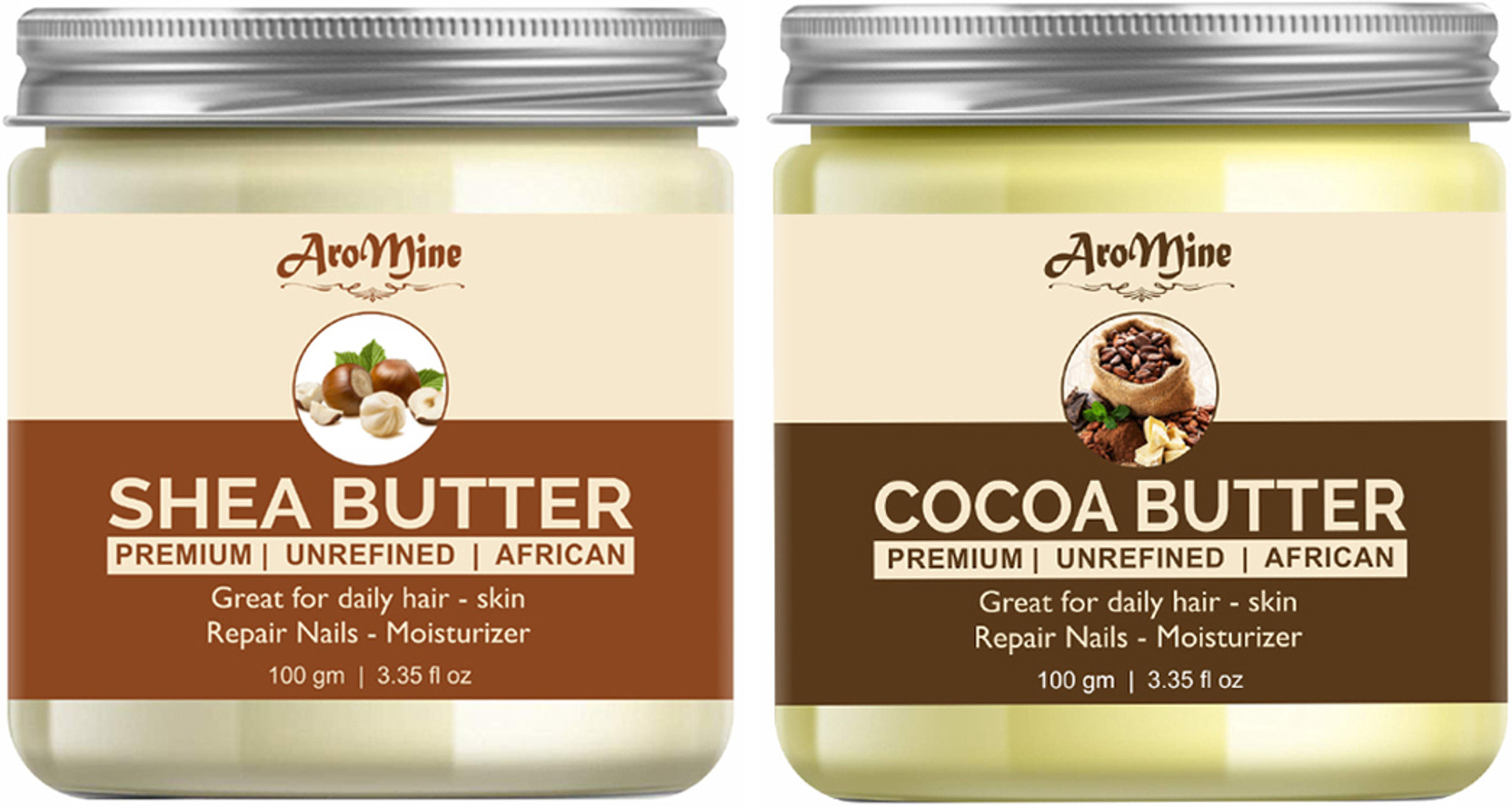 AroMine Organic Raw Shea Butter & Cocoa Butter For Stretch Marks From Ghana For Body