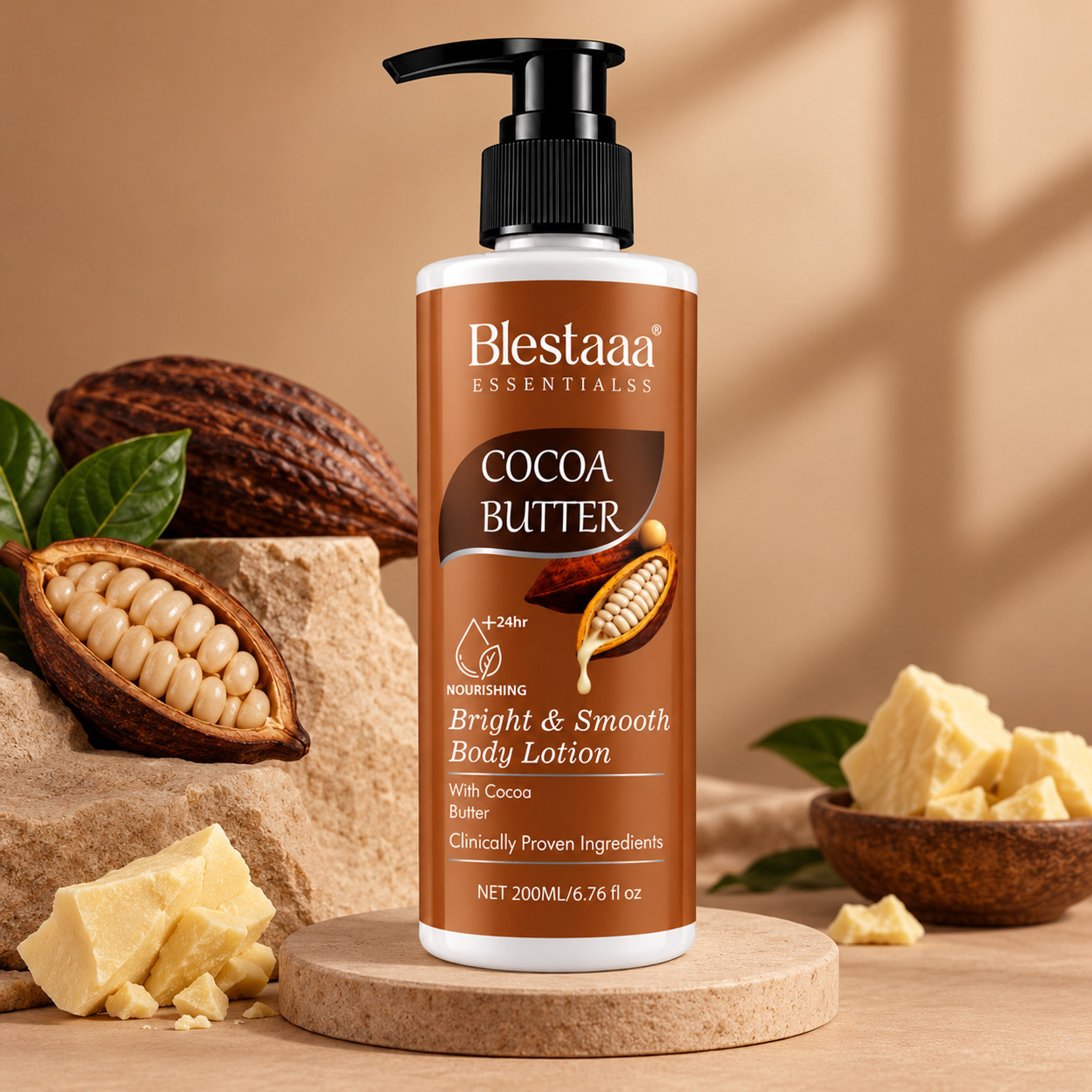 blestaaa essentialss Cocoa Butter Moisturizing Lotion for Dry Skin, Smoothness & Hydration.