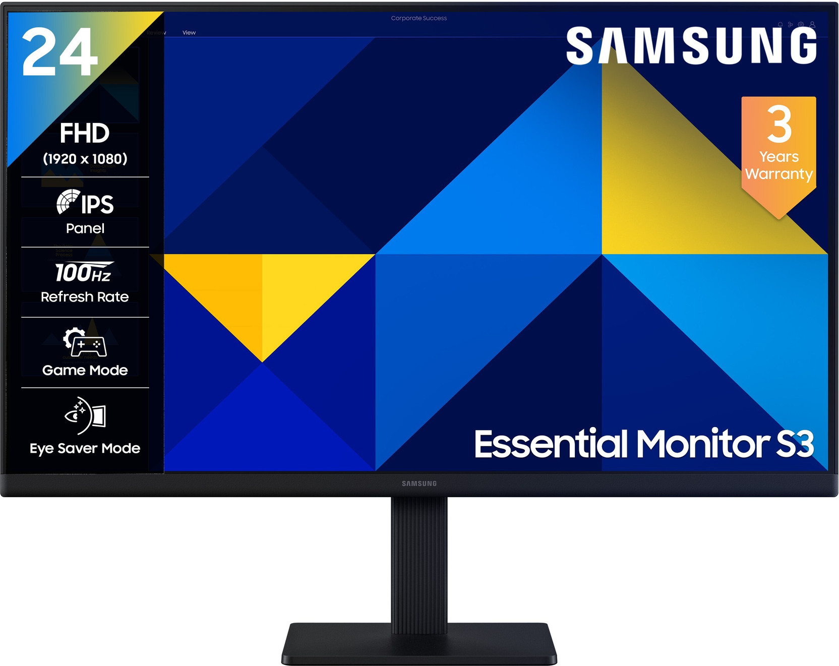 Samsung S3 Essential 60.4 cm (24 inch) Full HD LED Backlit IPS Panel with New Super Slim Design, Ports-HDMI, VGA, Tilt Stand, Game Mode, Eye Saver Mode, Wall Mountable, Black Monitor (LS24D300GAWXXL)